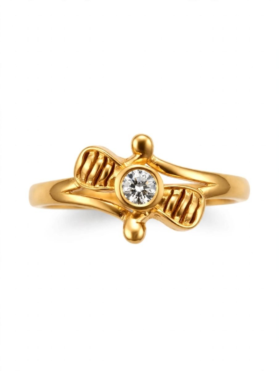 Gold Bee and Diamond Solitaire Ring