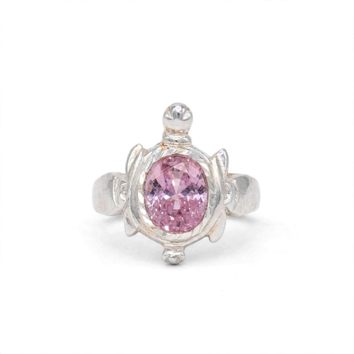 Sterling Silver Pink Gemstone Tortoise (Kurma) Ring