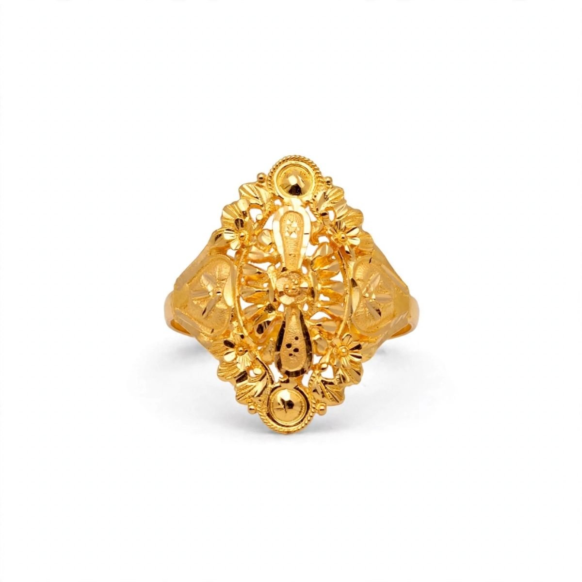 Royal Filigree Oval Floral Cross Gold Cocktail Ring