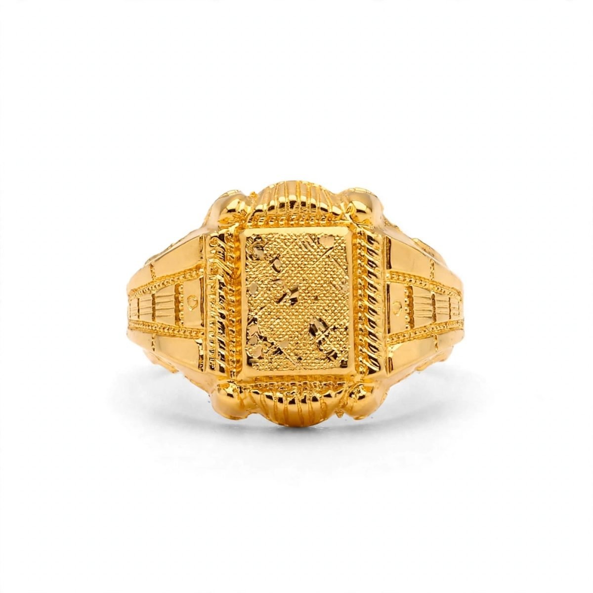 Royal Textured Rectangular Signet Gold Ring