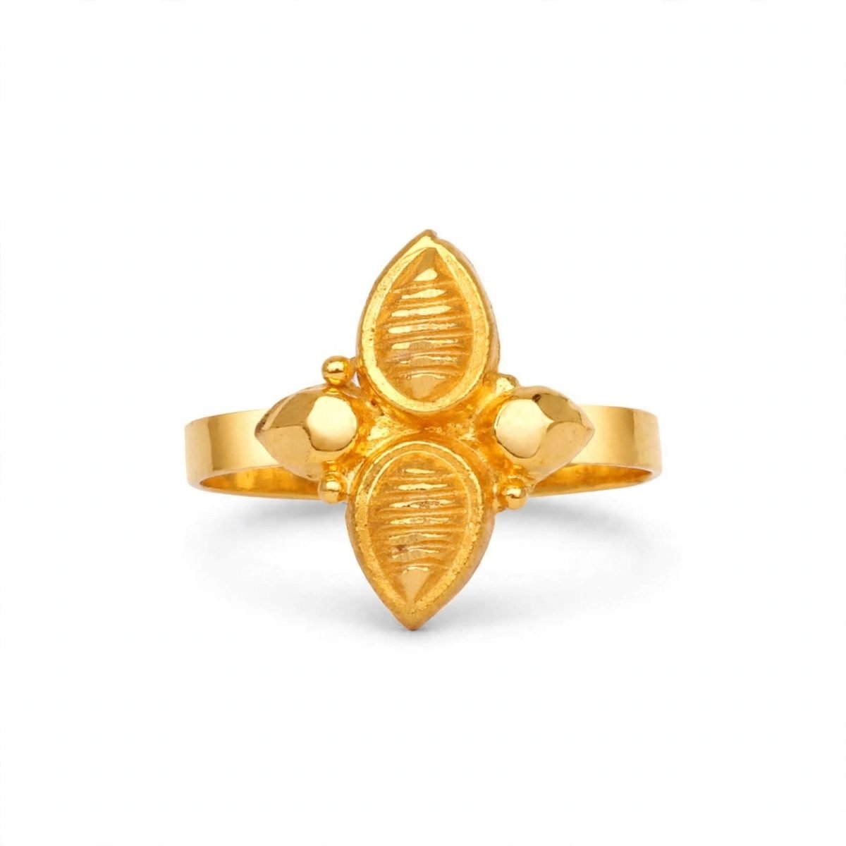 Royal Textured Dual-Teardrop Floral Gold Ring