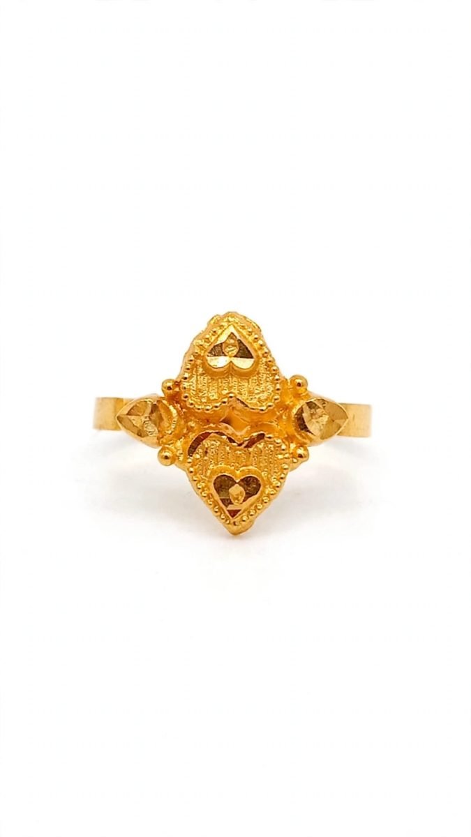 Royal Textured Dual-Heart Rhombus Gold Ring