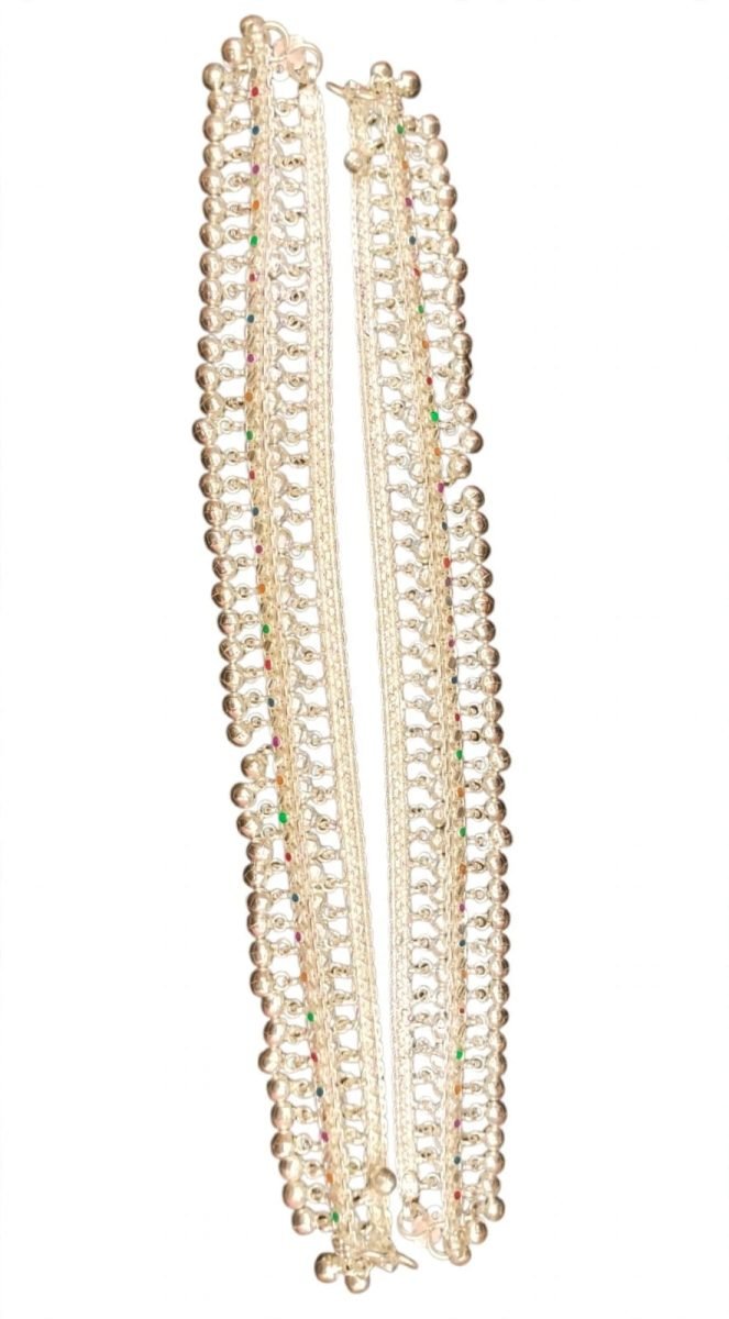 Multicolor Bead Accent Silver Payal Pair (Anklets)