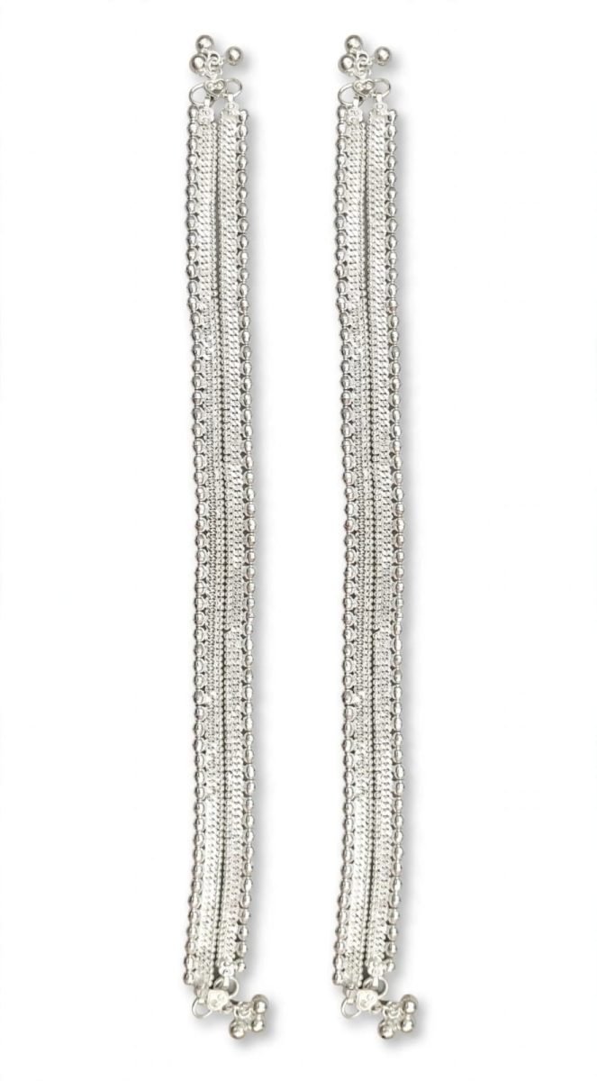 Classic Multi-Row Beaded Silver Payal Pair (Anklets)