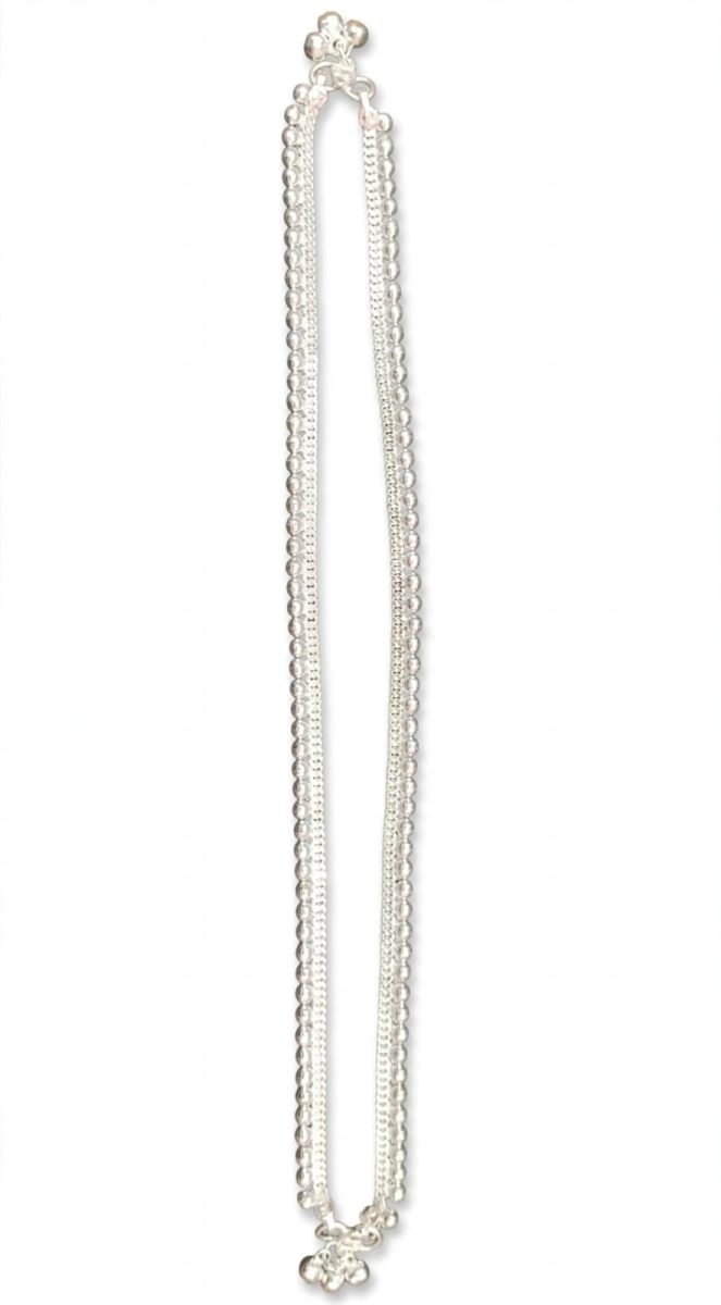 Elegant Dual-Strand Silver Payal (Single Anklet)