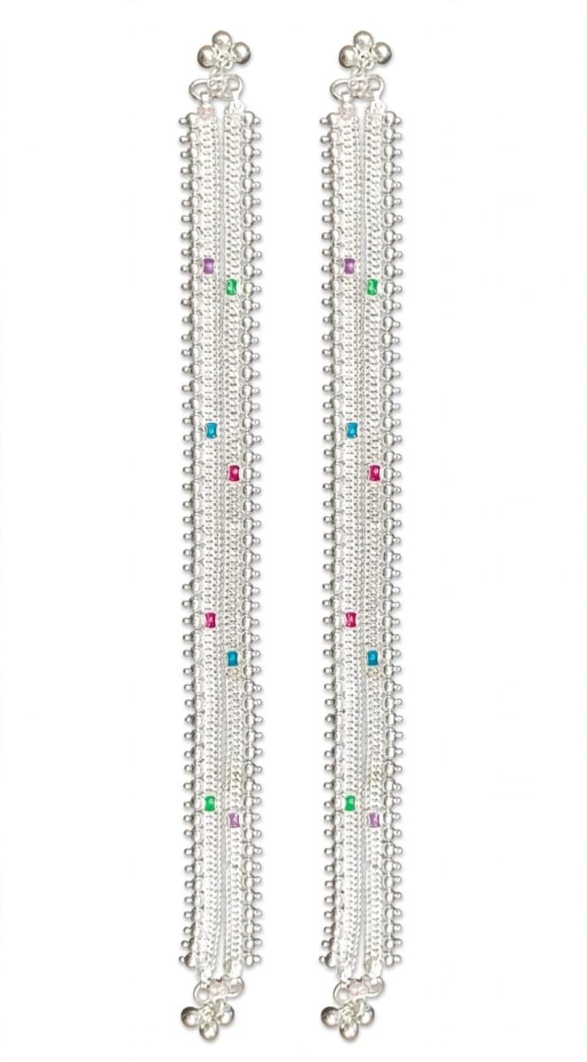 Multicolor Enamel Accent Silver Payal Pair (Anklets)