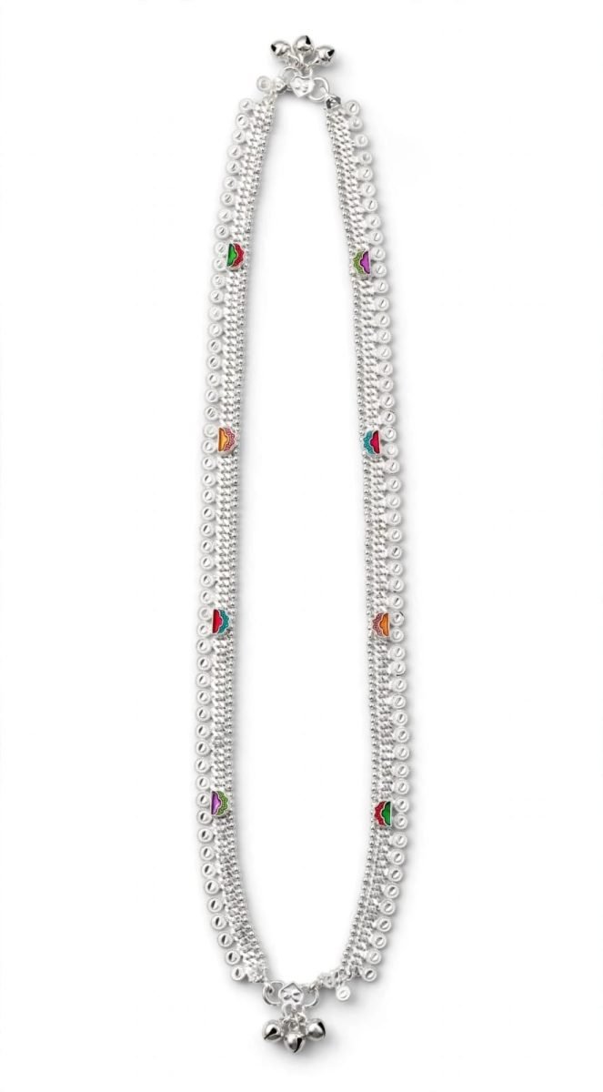 Traditional Floral Meenakari Silver Payal (Single Anklet)