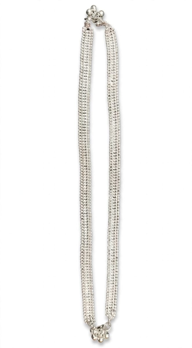 Classic Dual-Track Mesh Silver Payal (Single Anklet)