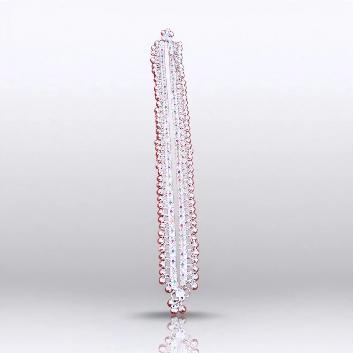 Multicolor Stone Silver Payal (Anklet)