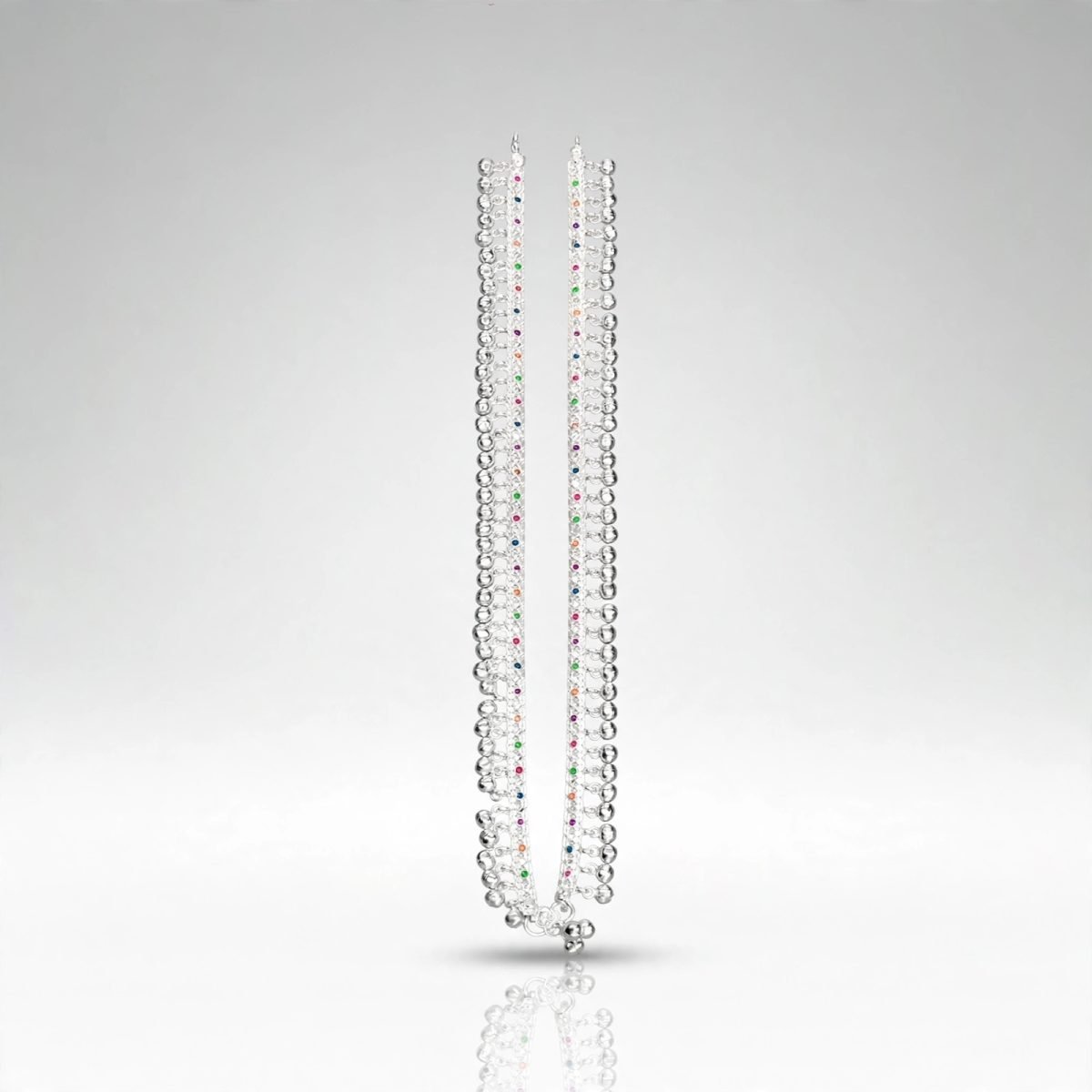 Multicolor Stone Silver Payal (Anklet)