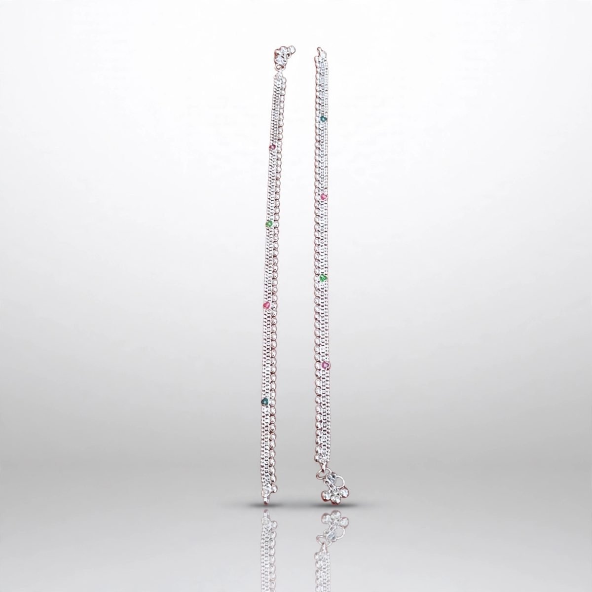 Delicate Multicolor Stone Silver Payal Pair (Anklets)