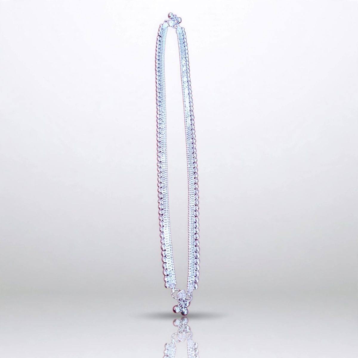 Pure Silver Dual-Strand Beaded Anklet (Payal)